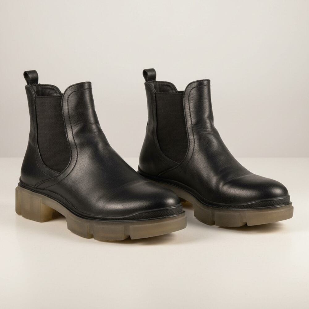 Nine West Womens Chelsea Boots Black Leather Chunky Lug Sole Sz 7.5 M Casual